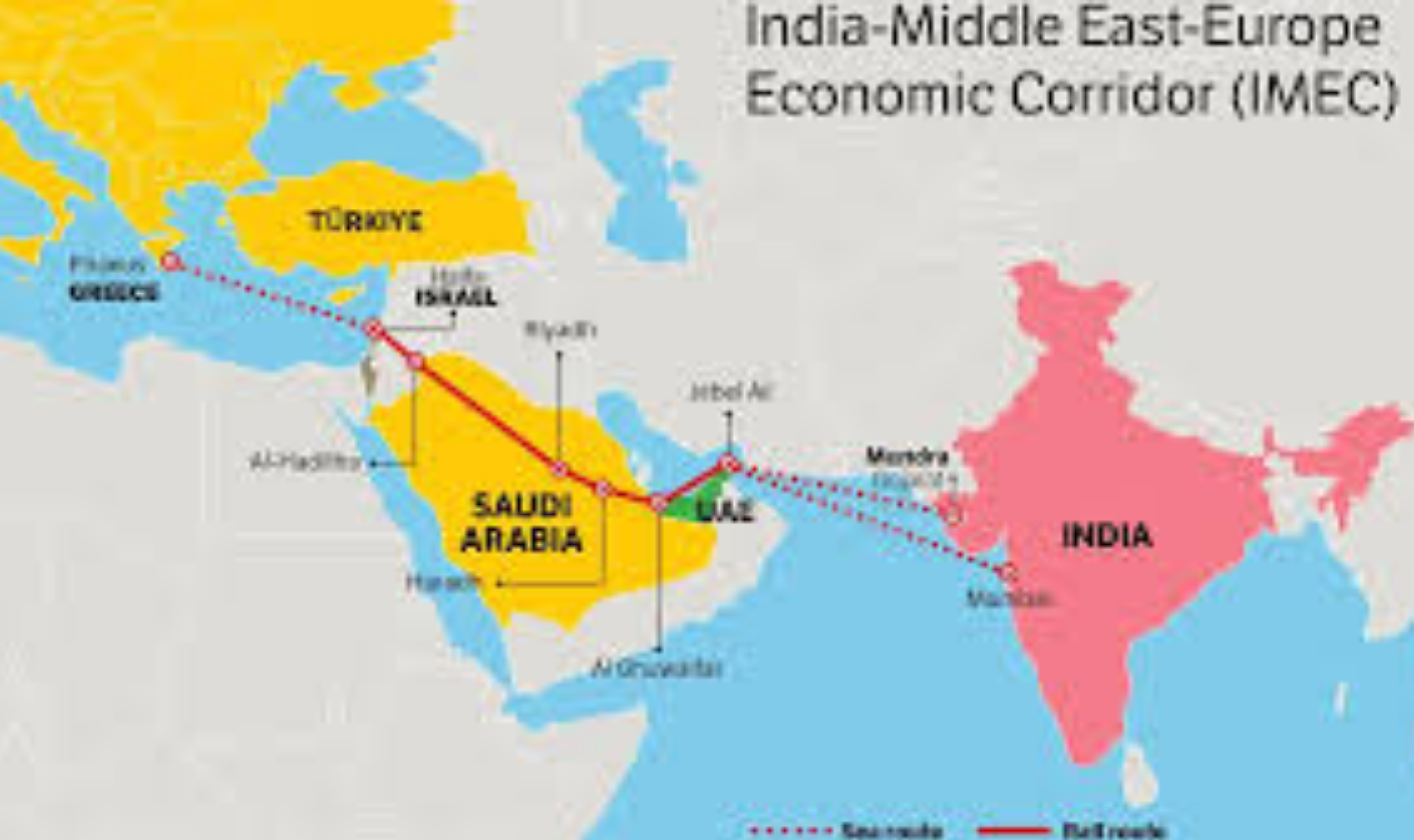 Map of the proposed IMEC route from India through the Gulf to Europe